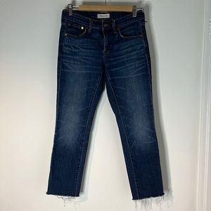 Madewell slim boy jean blue 24 slim boyfriend denim with raw hem